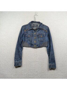 Y2K Decadence Cropped Denim Jacket Blue Jean Trucker Glam Goth 2000's Sz S